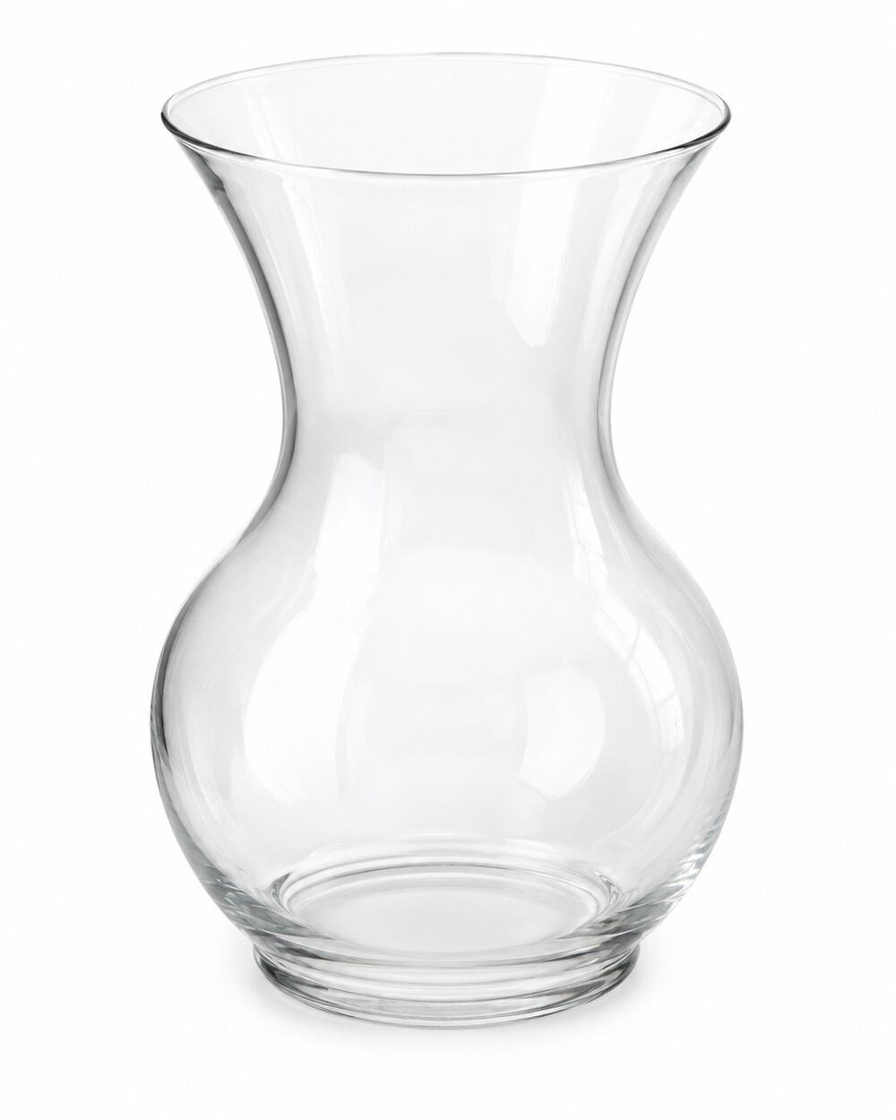 Clear Glass Flower Vase 7 Inch Flared Rim Bulbous Round Base Floral Centerpiece